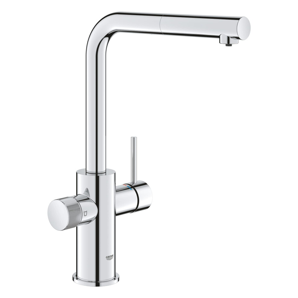 GROHE Blue Pure Minta ? Kitchen Sink Mixer Tap for Filtered Water (High L-Shaped 360? Swivel Spout with Pull-Out Function, Separate Inner Water Ways,