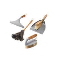Addis Bamboo Cleaning Dusting Set of 4, Including Dustpan Set, Ostrich Duster, Shower Squeegee and Scrub Brush, Natural, 1