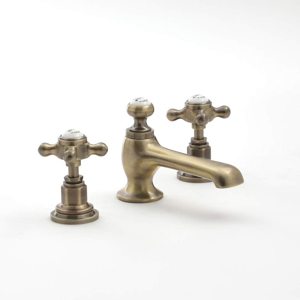 Milano Elizabeth - Traditional 3 Tap-Hole Basin Mixer Tap Crosshead Handles - Brushed Gold