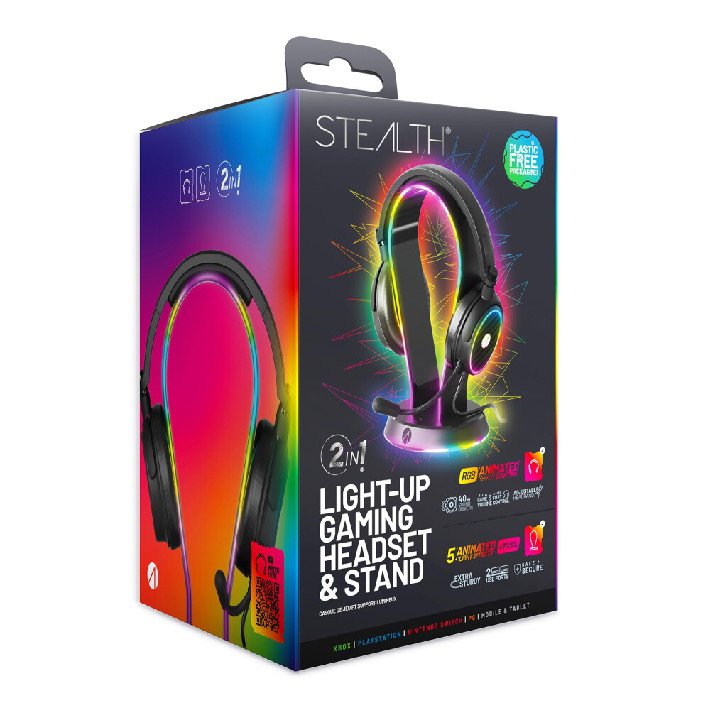 Stealth Rgb Light-Up Gaming Headset And Light-Up Headset Stand - Compatible With Ps4, Ps5, Xbox, Nintendo Switch And Pc