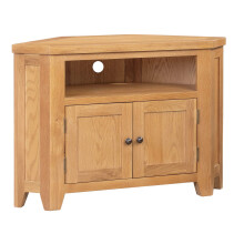 Hallowood Furniture Cotswold Oak 2 Doors Corner TV Unit with 1 Shelf in Medium Oak, Wooden TV Unit, TV Stand Cabinet, Corner Cabinet, TV Table, Corner