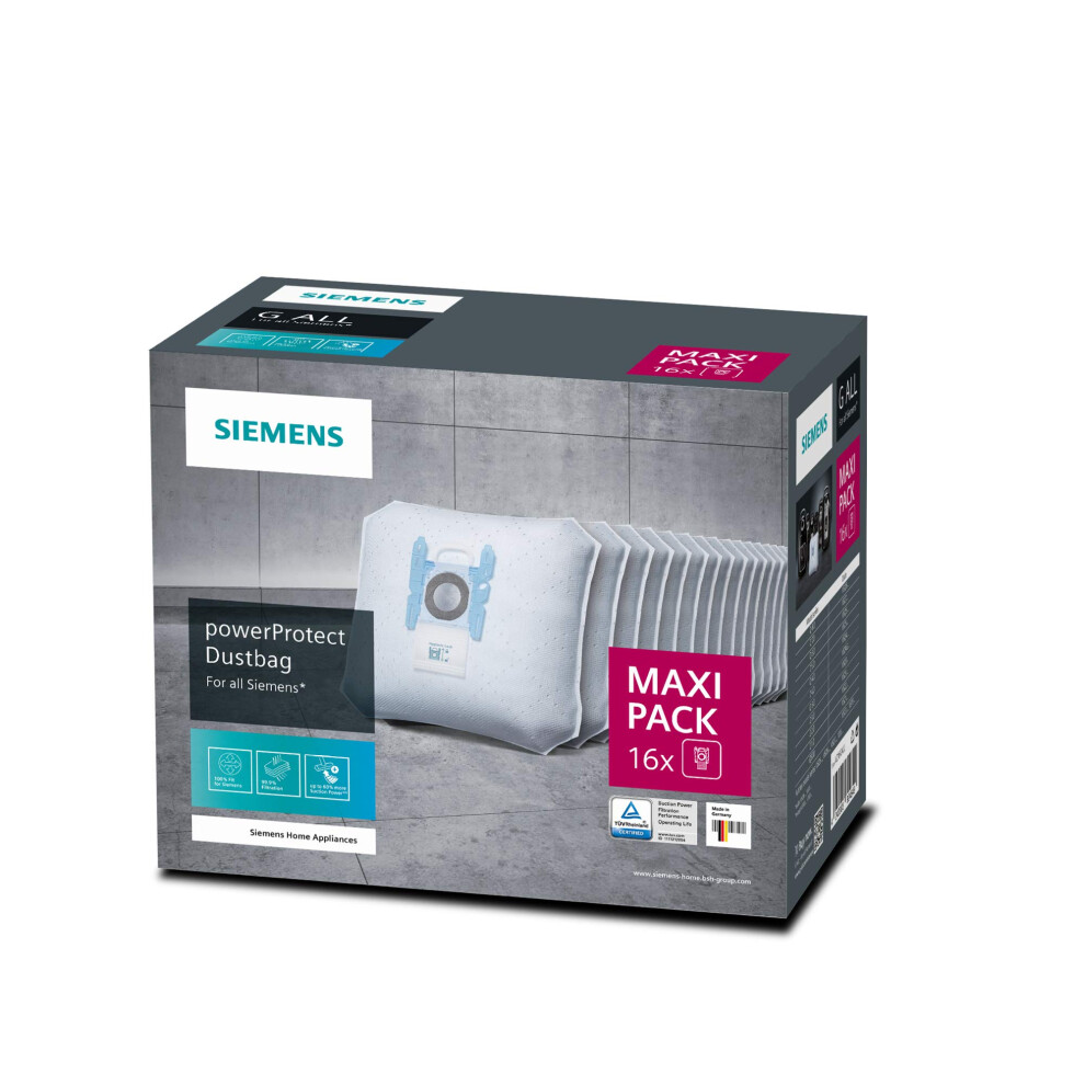 Siemens Vz16gall Powerprotect Pack Of 16 With Seal-Fits All Models Except Vs08, Vs01, 16 Vacuum Cleaner Bags