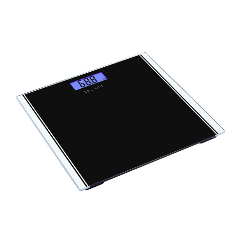 EXZACT Bathroom Scale Digital, Electronic Body Scale - Max.150kg - Switch between kgs/stones/lbs - High Precision, Backlight LCD Display (Black) 1