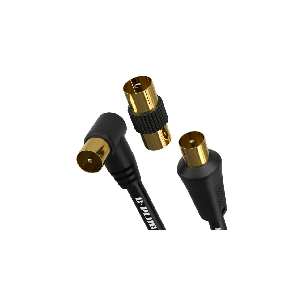 G-Plug 10M Long Tv Aerial Cable Right Angle With Plug Adapter - Coaxial Satellite Cable Tv Antenna Av Lead Male To Male With Rf Connector Coax 5060754990106