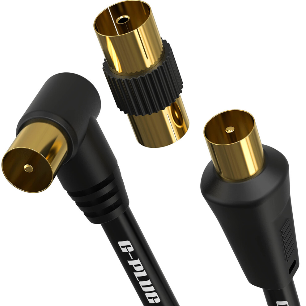 G-Plug 3M Long Tv Aerial Cable Right Angle With Plug Adapter - Coaxial Satellite Cable Tv Antenna Av Lead Male To Male With Rf Connector Coax 5060754990083