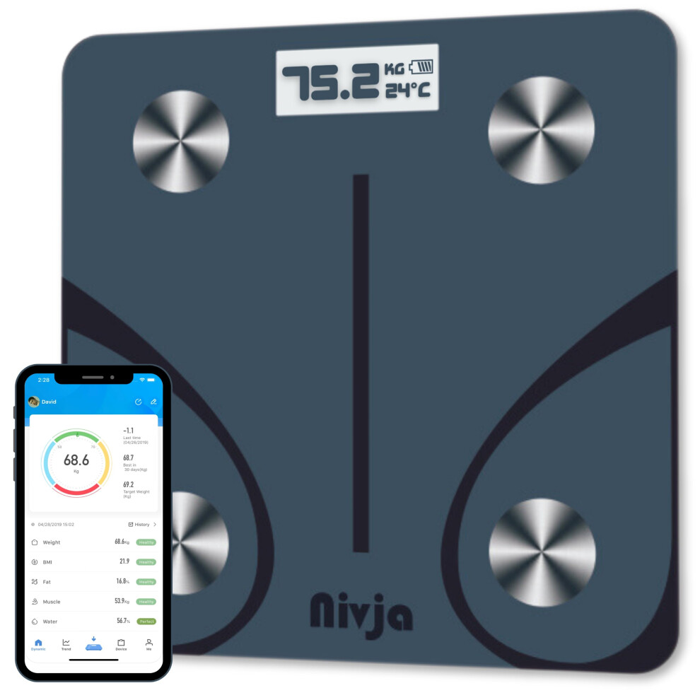 Nivja Scales For Body Weight, Digital Weighing Scales With Bluetooth Connectivity, Smart Bathroom Scales For Body Fat, Bone, Muscle Mass Composition