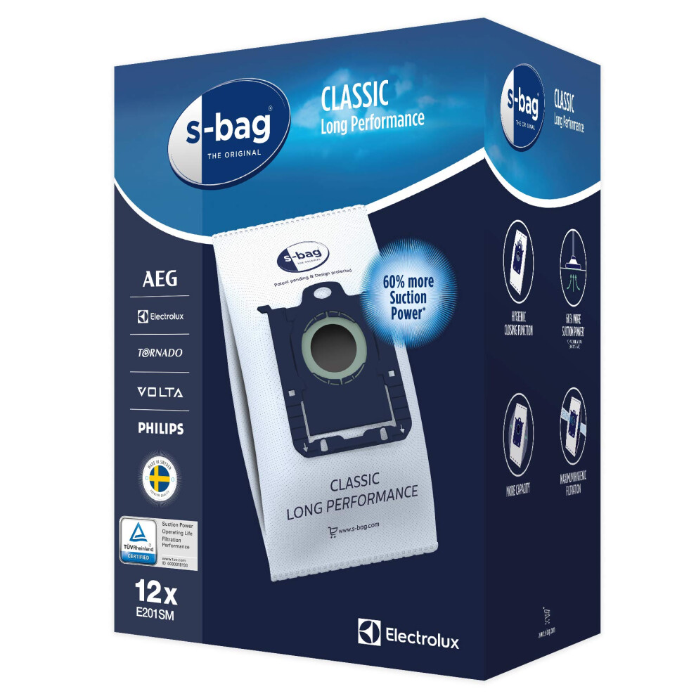 Electrolux E201sm S-Bag Vacuum Cleaner Dust Bags/Classic, For Extended Use, High Suction Performance (60% More Suction Power), Optimal Filtration,