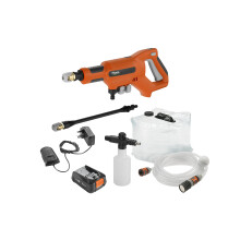 Flymo EasiClean Li Plus Portable Pressure Cleaner - 18V Battery with Charger, 200l/h Flow Rate, 6m Hose Length, 3 Nozzle Attachments, Foam Dispenser,