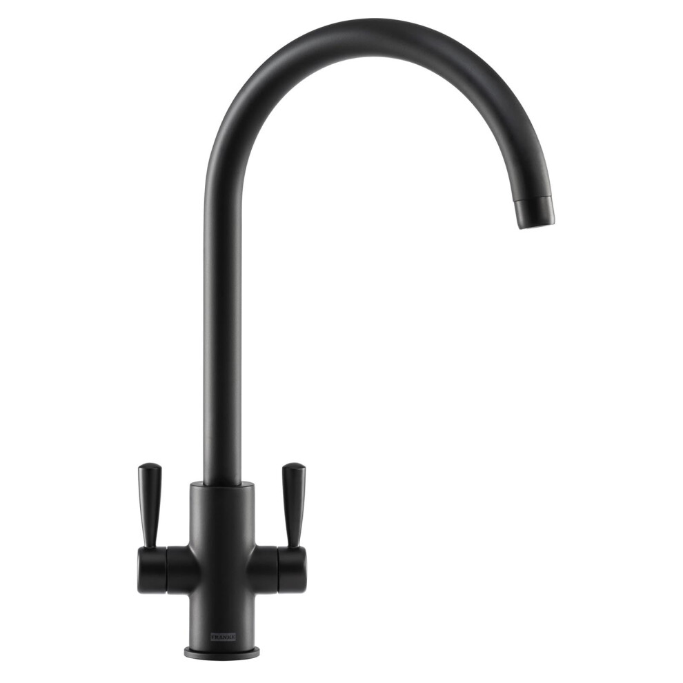 Franke Ascona Swan Neck Swivel Spout Mono Mixer Twin Lever Kitchen Tap Black