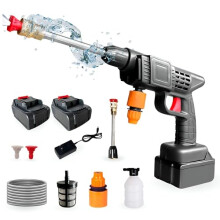 Cordless Power Wash. Portable Pressure Washer with 2 Battery 48V. High Power Washer Machine 35 Bar/500PSI y 1500mAh/300W. With 3 Nozzles, 5M Hose and