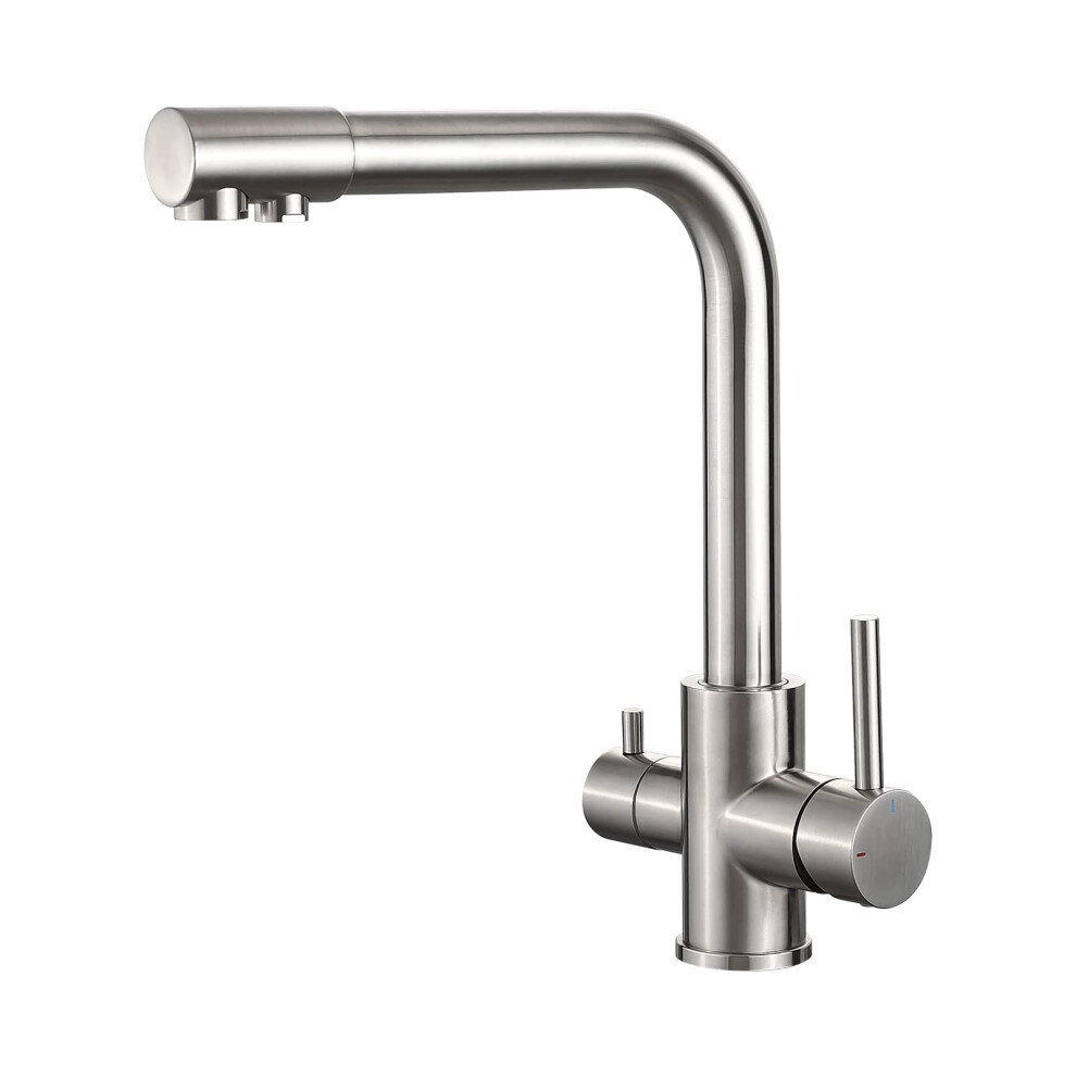 Ibergrif M22109a 3 Way Water Filter Tap, Kitchen Drinking Taps Sink Mixer Swivel Spout With 2 Handles, Hot, Cold And Filter Tap For Kitchen, G3/8" 8436560661153