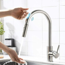 LOCZEK Mixer Taps for Kitchen Sink Pull Out Black Sensor Kitchen Faucets, Stainless Steel Smart Induction Mixed Tap, Touch Control Sink Tap, Smart