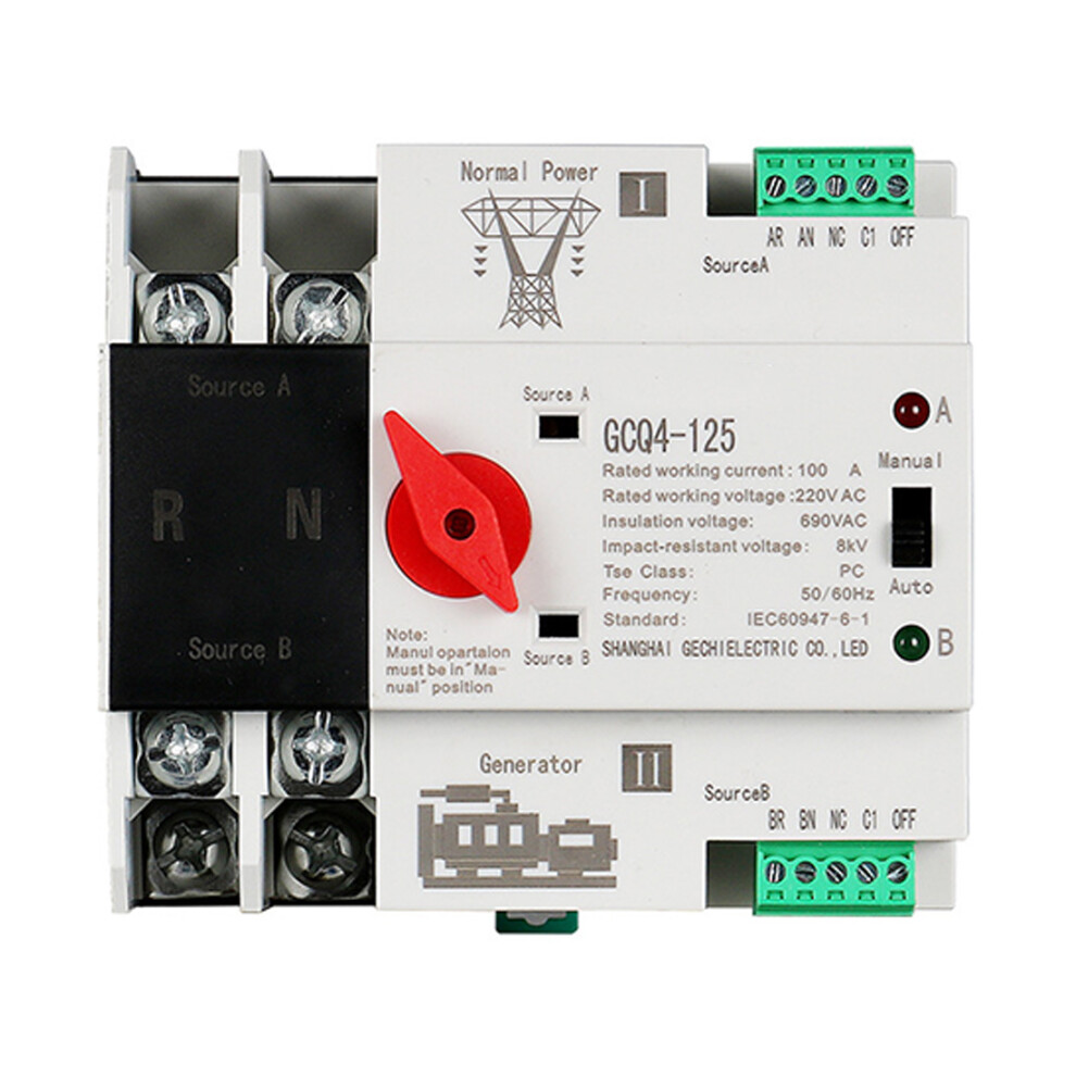 Single Phase Din Rail Ats 220V Pc Dual Power Transfer Switch 2P 100A 4853896812853