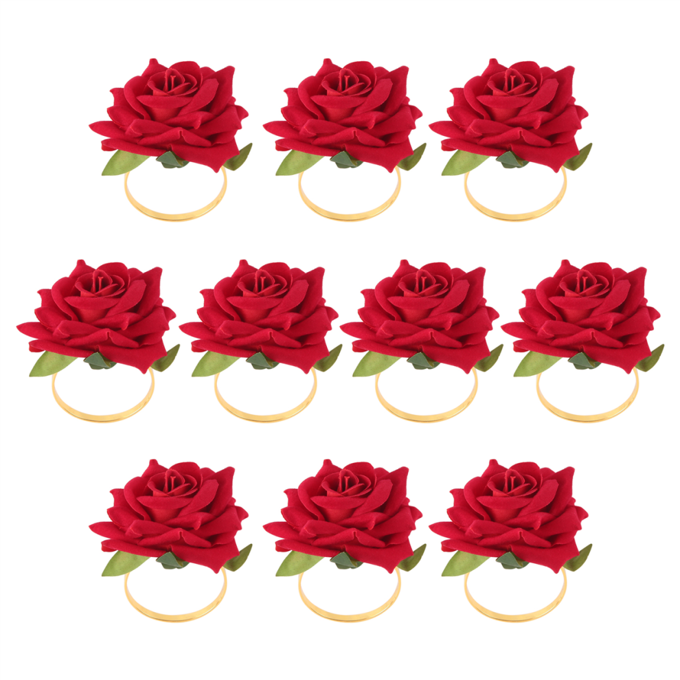 10Pcs Anneau de serviette en forme de rose rouge Porte-serviette décoratif pour la table