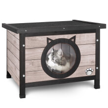 (grey) VOUNOT Cat House Wooden Kitten Home 57x45x43cm