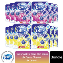 Bloo Power Active Toilet Rim Block Fresh Flowers & Lemon w/ Anti-Limescale 6x50g