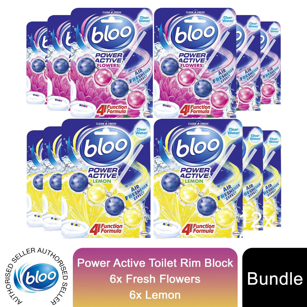 Bloo Power Active Toilet Rim Block Fresh Flowers & Lemon W/ Anti-Limescale 6X50g