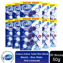 Bloo Colour Active Toilet Rim Block Blue Bleach Anti-Limescale 3 x 50g 10 Packs