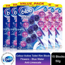 Bloo Colour Active Toilet Rim Block Fresh Flowers Anti-Limescale 3 x 50g 5 Packs