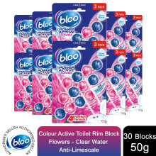 Bloo Power Active Toilet Rim Block Fresh Flowers Anti-Limescale 3 x 50g 10 packs