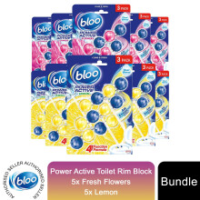 Bloo Power Active Toilet Rim Block Fresh Flowers & Lemon AntiLimescale 3x50g 5pk