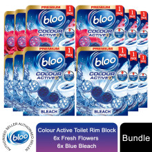 Bloo Colour Active Fresh Flower & Bleach Toilet Rim Block Odour Stop 6 pk of 50g