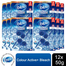 Bloo Toilet Rim Block Colour Active+Bleach for Long-Lasting Freshness 2x50g 12pk