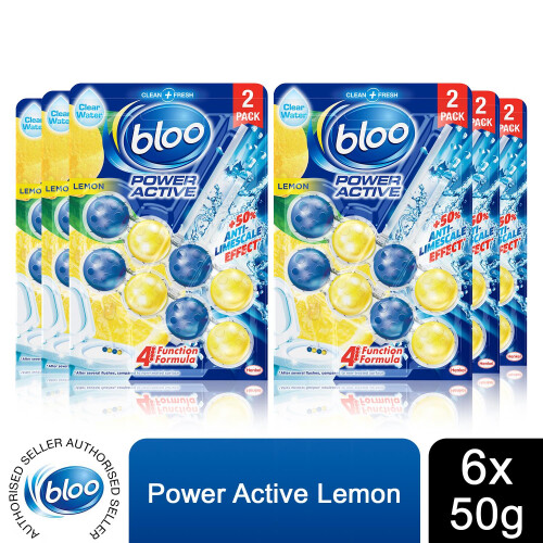 Bloo Bloo Toilet Rim Blocks Colour Active+ Lemon for Anti-Limescale Effect, 6 Pack