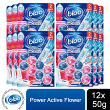 Bloo Toilet Rim Block Power Active Flower with 4 Cleaning Formula 2x50g 12 Pack