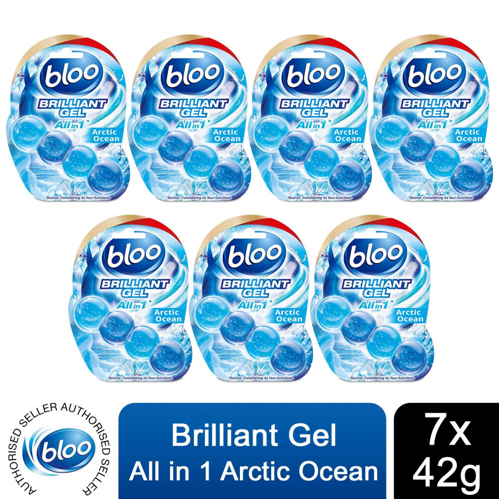 Bloo Toilet Rim Blocks Brilliant Gel All in 1 Cleaner Arctic Ocean Scent, 7x42g