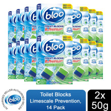 Bloo Toilet Rim Blocks Limescale Prevention with 2in1 Cleaning Foam 14 Pack