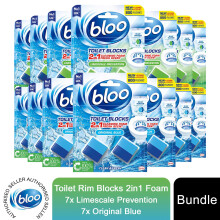 Bloo Toilet Rim Blocks Limescale 2in1 Foam & Original Blue Clean+Fresh 7 Pack