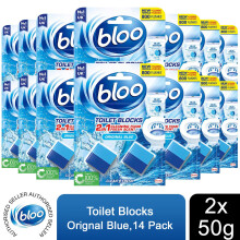 Bloo Toilet Rim Blocks Original Blue Clean+Fresh with Fresh Fragrance, 14 Pack