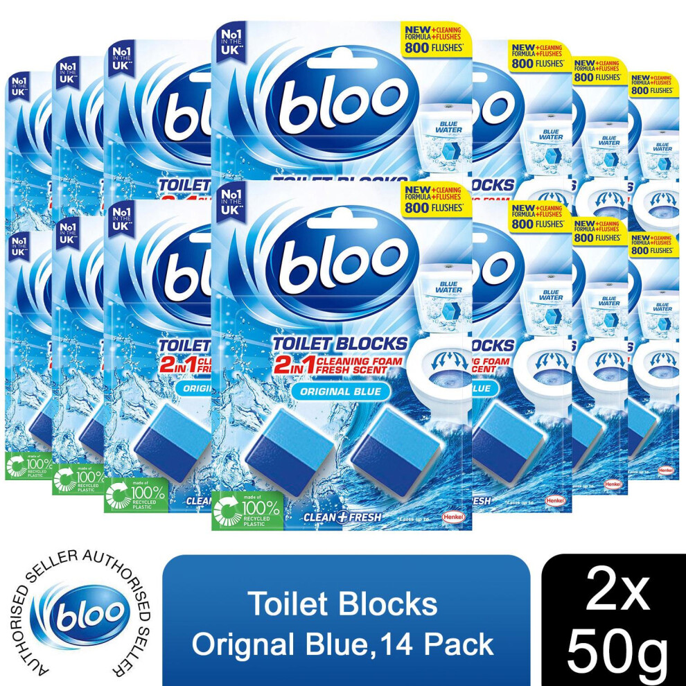 Bloo Toilet Rim Blocks Original Clean+Fresh With Fresh Fragrance, 14 Pack Blue