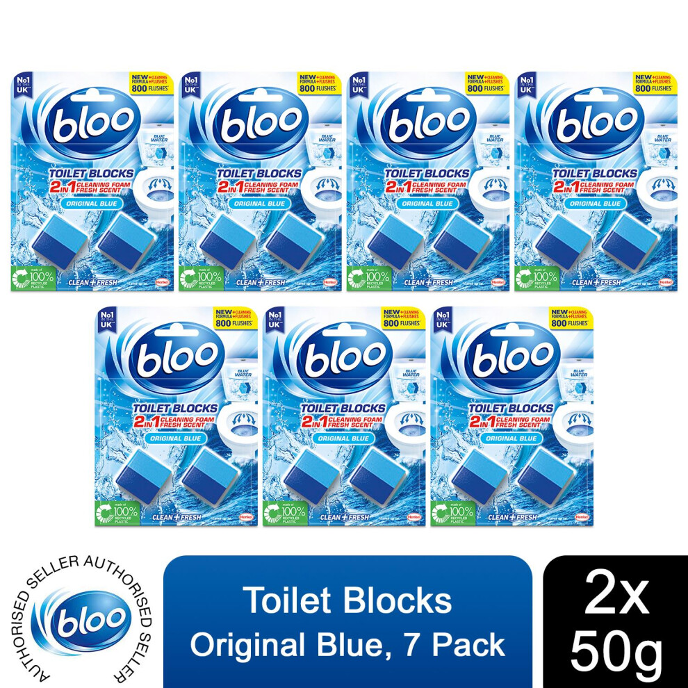 Bloo Toilet Rim Blocks Original Clean+Fresh With Fresh Fragrance, 7 Pack Blue