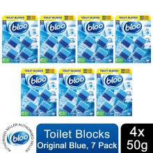 Bloo Toilet Blocks Original Blue Clean+Fresh with Fresh Fragrance, 4x50g 7pack