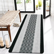 (Black Grey, 80 x 150 cm) Non Slip Long Hallway Runner Rug Bedroom Carpet Washable Rugs Kitchen Floor Mats