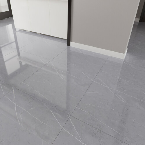 Living And Home 12Pcs Grey Marble Texture Floor Tiles Self Adhesive Vinyl Flooring 1