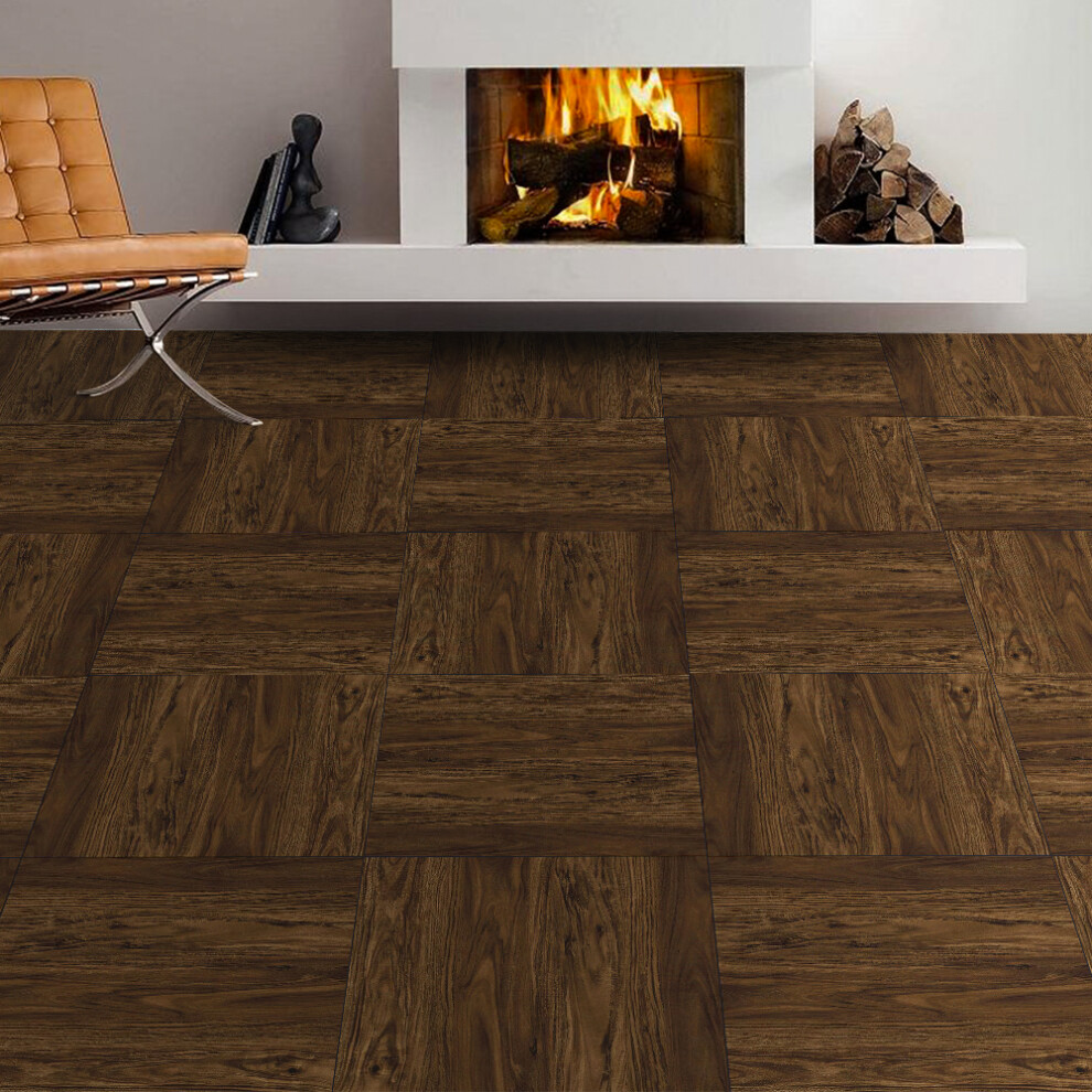 12Pcs Walnut Wood Grain Floor Tiles Self Adhesive Vinyl Flooring