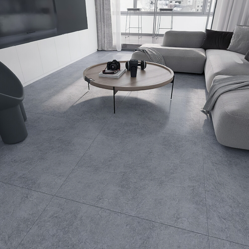 12Pcs Concrete Grey Self-Adhesive Vinyl Floor Tiles - Peel & Stick, 30cm x 30cm, Durable & Moisture-Resistant