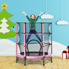 HOMCOM 4.6FT Kids Trampoline with Safety Enclosure, Indoor Outdoor - Pink