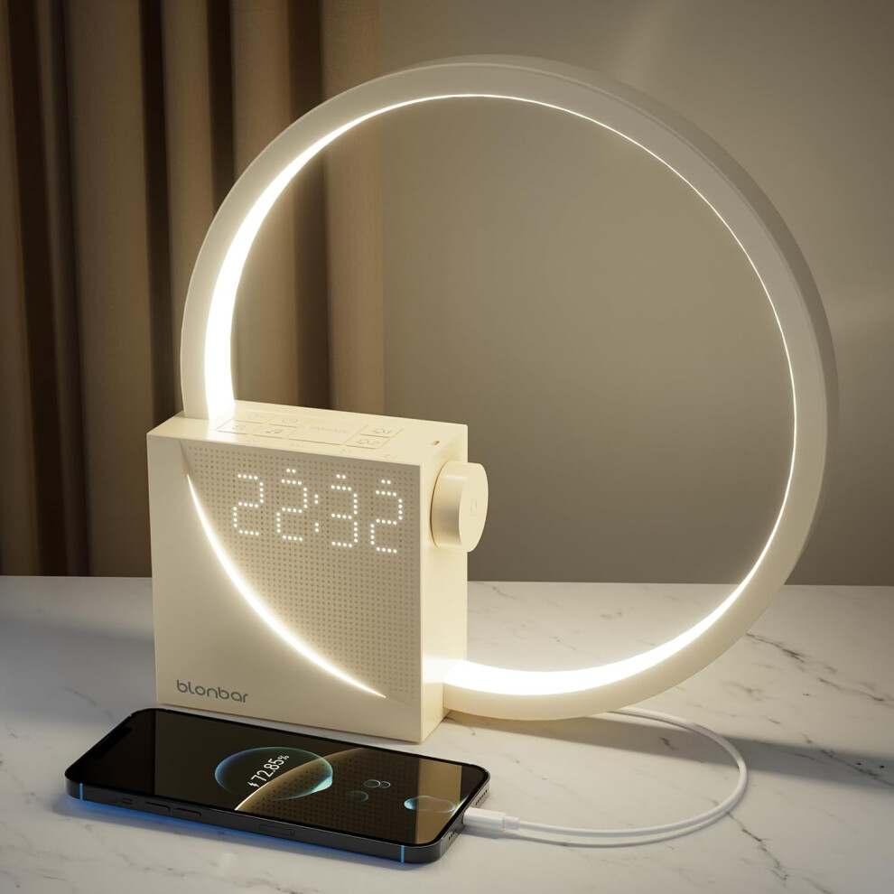 (Modern) Bedside Lamp with Wake-Up Light,2 Alarm Clocks,Touch Lamps with 3 Level Brightness,10W USB Charging Port,10 Natural Sounds