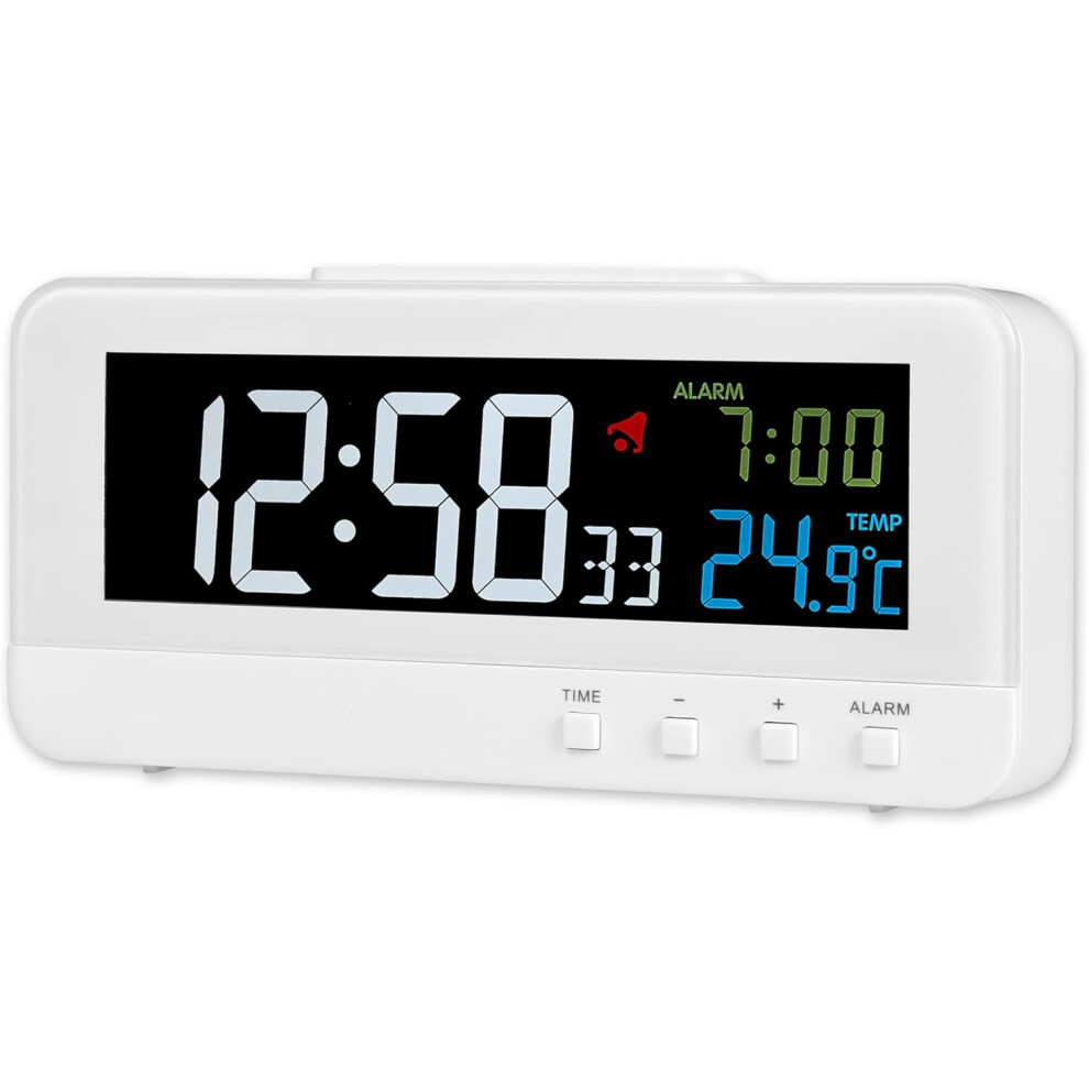 (White) Rialto Stylish Radio Controlled Alarm Clock Displaying Time Alarm Time/Date and Indoor Temperature