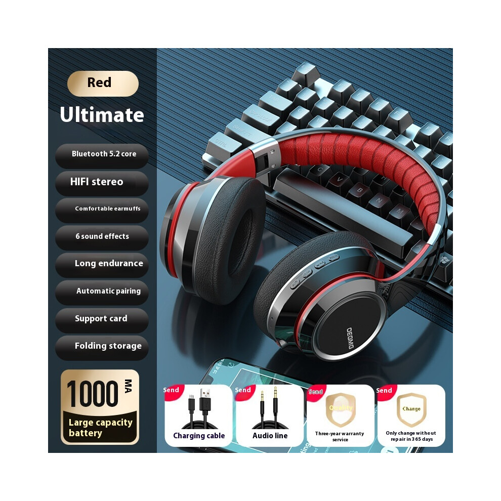 ( And Red) 2025 Headset Wireless Bluetooth Network Hot E-Sports Games Clear Sound Quality Cool Trends Can Be Plugged In For A Long Time Black/Red 6921541489816