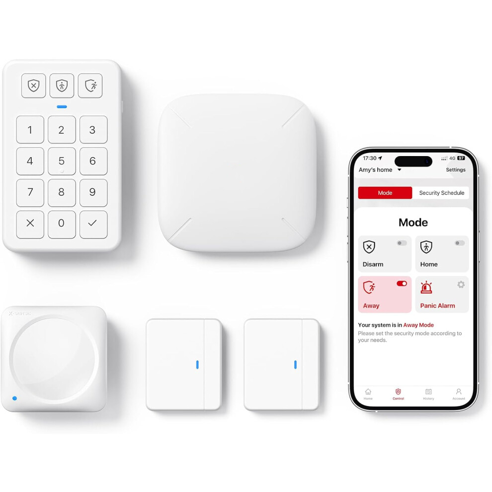 (5-piece Set) Smart Home Security Systems, Wireless alarm systems, Works with Alexa, Supports Mobile App Alerts, Includes 1 Base Station, 2 Door Alarms