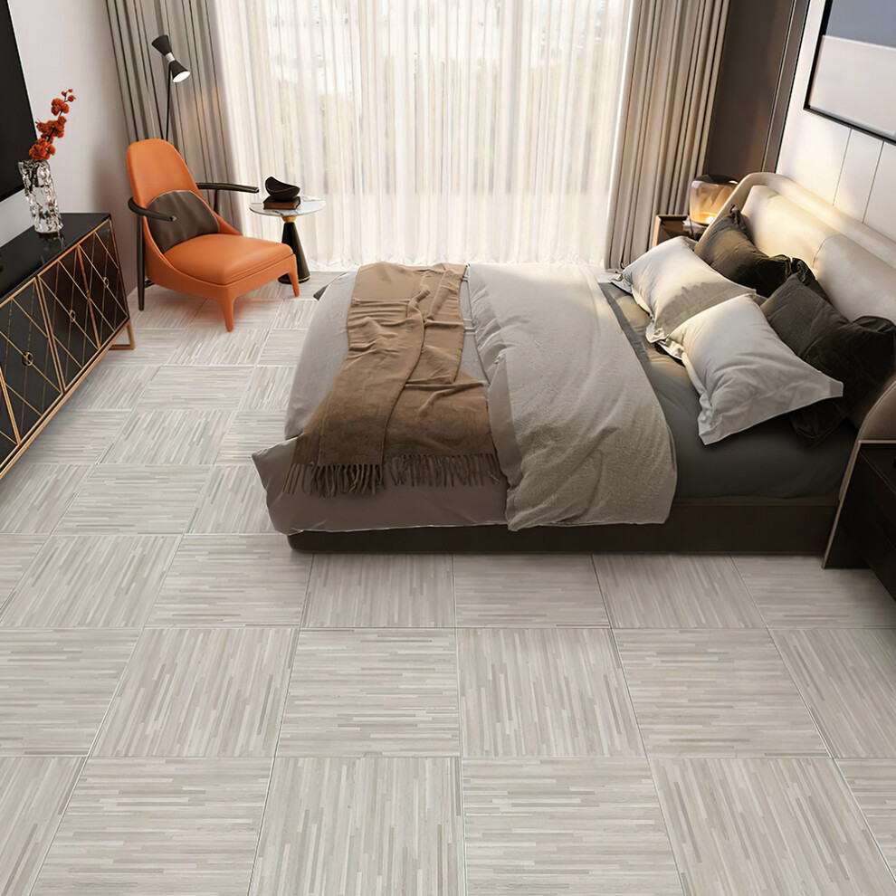 12Pcs White Wood Strip Floor Tiles Self Adhesive Vinyl Flooring