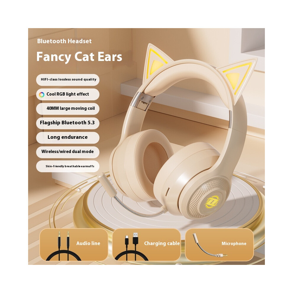 (Off ) 2025 Hot Private Model Cat Ear Wireless Bluetooth Headset Headset Cute Style Wind Sports Internet Celebrity Model Luminous And Beautiful W White 6921541491932