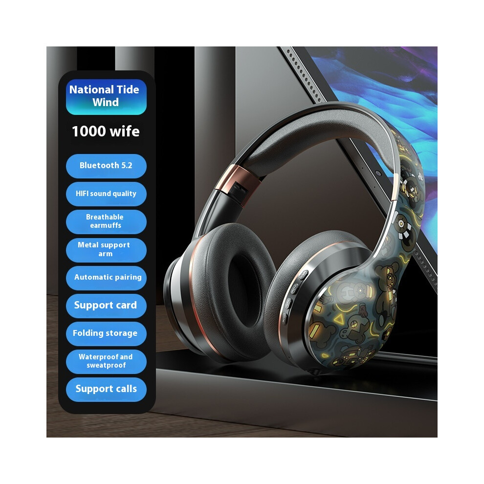 (National Trend Bear) 2025 Popular Wireless Bluetooth Headset Headset Chinese Trendy Internet Celebrity Style Trendy Graffiti Bass Game 6921541492052