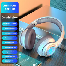 (White) 2025 new luminous head-mounted wireless Bluetooth headset heavy bass listening to music e-sports games