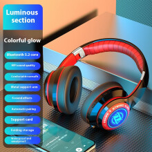 (Red) 2025 new luminous head-mounted wireless Bluetooth headset heavy bass listening to music e-sports games